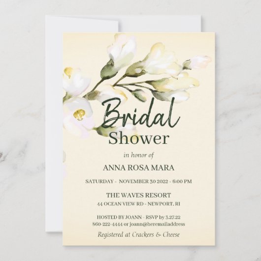 *~*白エレガントビーチバラフローラブライダルシャワー 招待状 (正面)