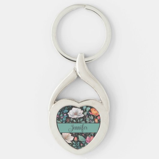 白エレガントピンクのバラパーソナライズされた色 キーホルダー (正面)