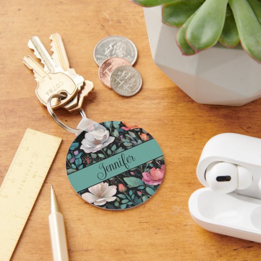 白エレガントピンクのバラパーソナライズされた色 キーホルダー (デスク)