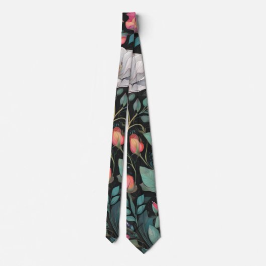 白エレガントピンクのバラ ネクタイ (裏面)