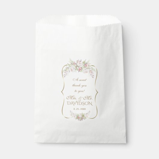 白エレガントピンクの花金ゴールドフレ結婚ーム フェイバーバッグ (正面)