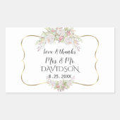 白エレガントピンクの花金ゴールドフレ結婚ーム 長方形シール (正面)