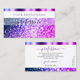 白エレガントピンクパープルスパークルグリッター輝き 名刺