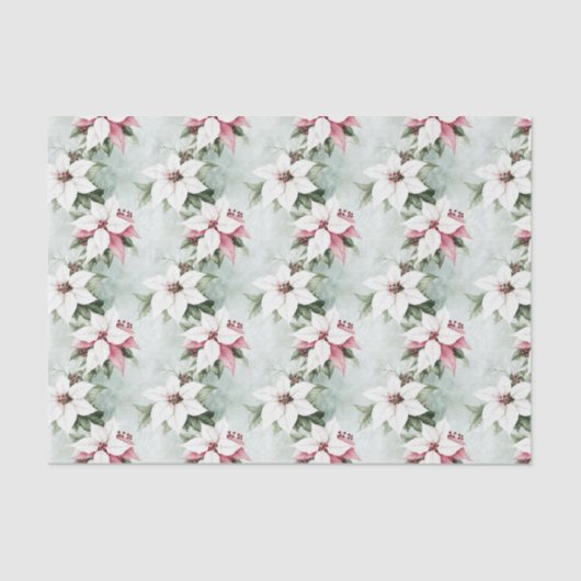 白エレガントピンクポインセティアスクリスマス 薄葉紙 (正面)