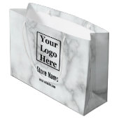 白エレガントフェイク大理石ここにロゴ ラージペーパーバッグ (裏面アングル)