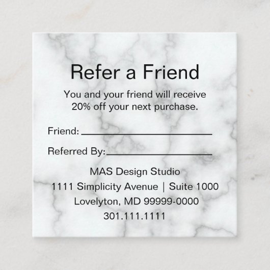 白エレガントフェイク大理石ここにロゴ 紹介カード (正面)