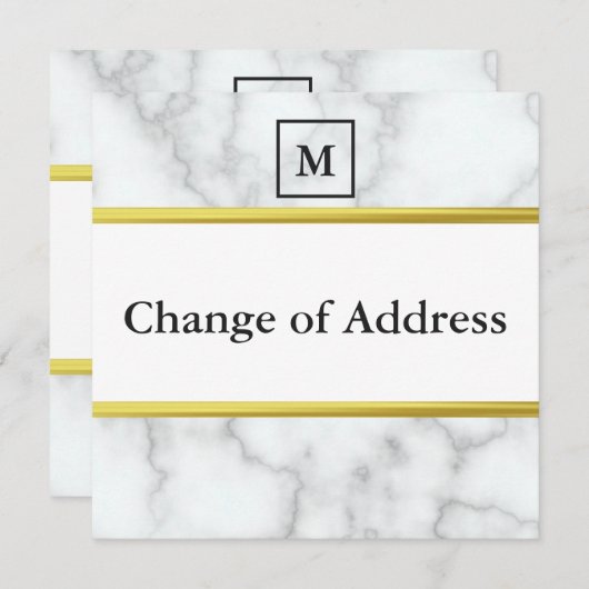 白エレガントフェイク大理石の住所の変更 案内状 (正面/裏面)