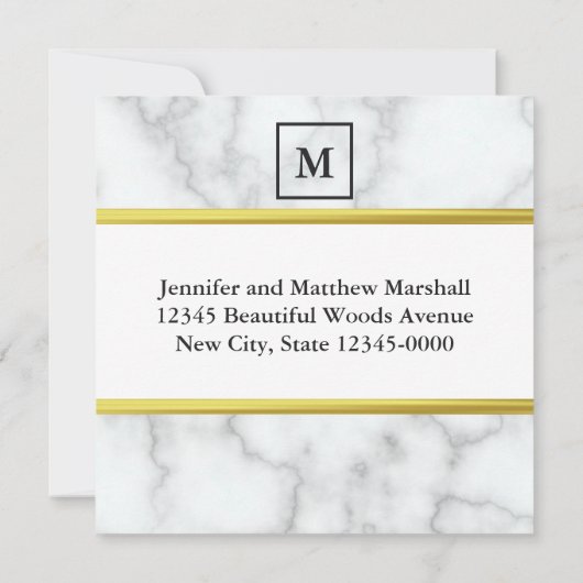 白エレガントフェイク大理石の住所の変更 案内状 (裏面)