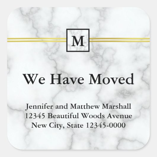 白エレガントフェイク大理石の動く発表 スクエアシール (正面)