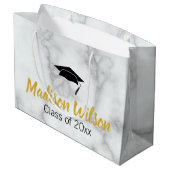 白エレガントフェイク大理石の卒業学名 ラージペーパーバッグ (裏面アングル)