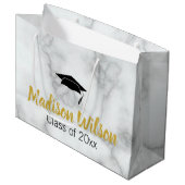 白エレガントフェイク大理石の卒業学名 ラージペーパーバッグ (正面アングル)