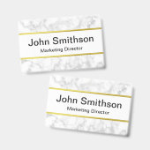 白エレガントフェイク大理石の黒名役職 バッジ (正面＆裏面)