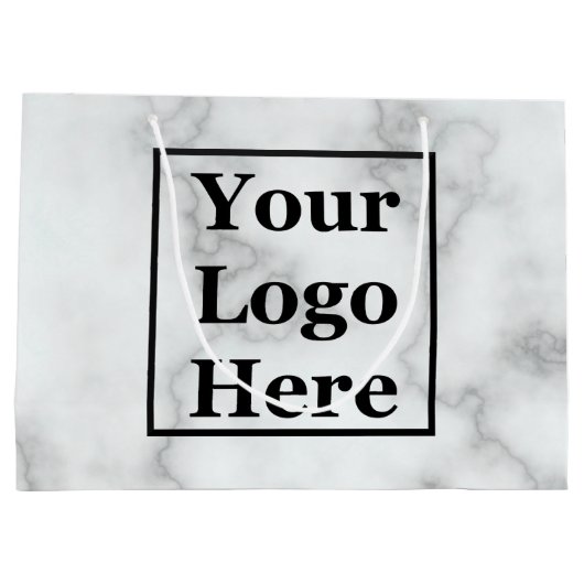 白エレガントフェイク大理石ビジネスのロゴテンプレート ラージペーパーバッグ (裏面)
