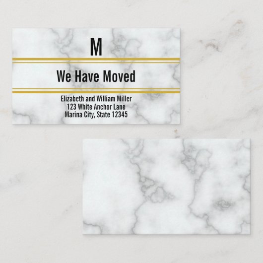 白エレガントフェイク大理石モノグラム エンクロージャーカード (正面/裏面)