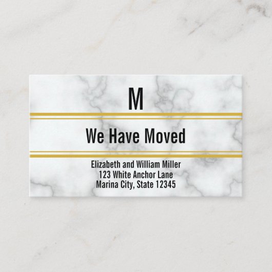 白エレガントフェイク大理石モノグラム エンクロージャーカード (正面)