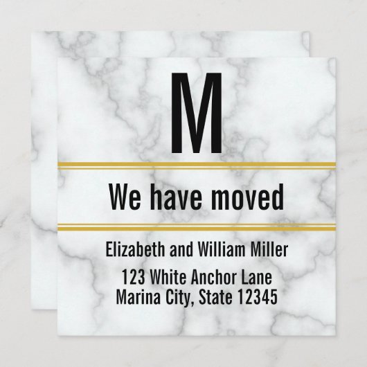 白エレガントフェイク大理石モノグラム 案内状 (正面/裏面)