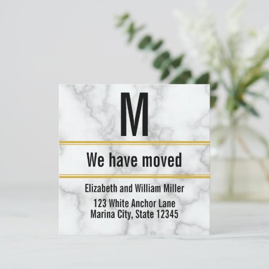 白エレガントフェイク大理石モノグラム 案内状 (スタンド正面)