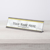 白エレガントフェイク大理石名ジョブタイトル文字 デスクネームプレート (正面)