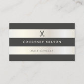 白エレガントフェイク金ゴールドグレーストライプヘアスタイリスト 名刺 (正面)