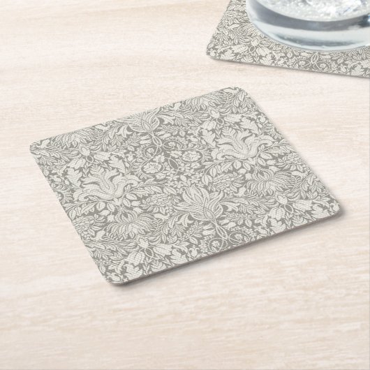 白エレガントフォーマルダマスコレース織り スクエアペーパーコースター (アングル)