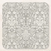 白エレガントフォーマルダマスコレース織り スクエアペーパーコースター (正面)
