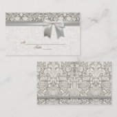 白エレガントフォーマルダマスコレース織り プレイスカード (正面/裏面)