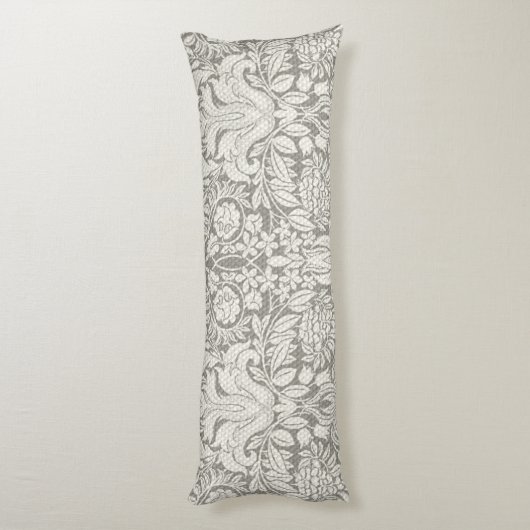白エレガントフォーマルダマスコレース織り ボディピロー (裏面 (縦))