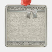 白エレガントフォーマルダマスコレース織り メタルオーナメント (正面)