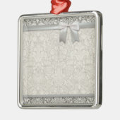 白エレガントフォーマルダマスコレース織り メタルオーナメント (左)