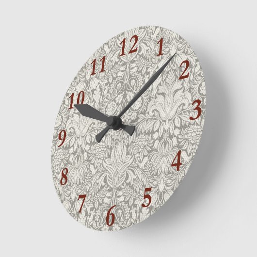白エレガントフォーマルダマスコレース織り ラウンド壁時計 (傾斜)