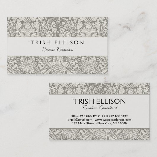白エレガントフォーマルダマスコレース織り 名刺 (正面/裏面)