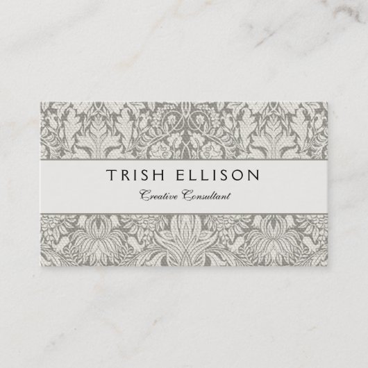 白エレガントフォーマルダマスコレース織り 名刺 (正面)