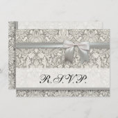 白エレガントフォーマルダマスコレース織り 招待状 (正面/裏面)