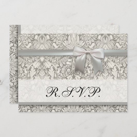 白エレガントフォーマルダマスコレース織り 招待状 (正面/裏面)