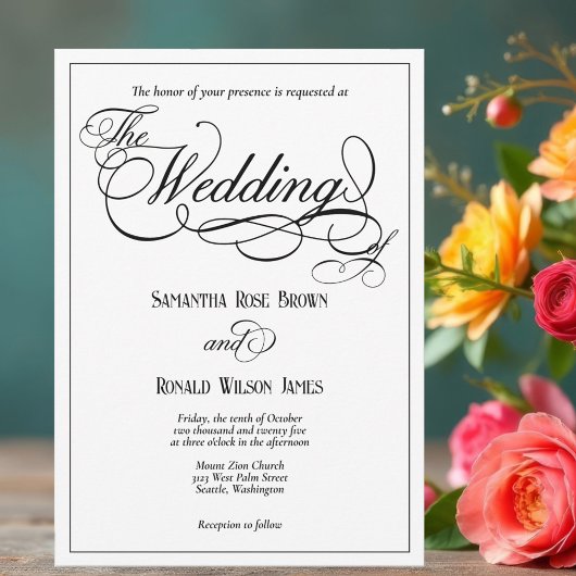 白エレガントフォーマル結婚式招待状 招待状