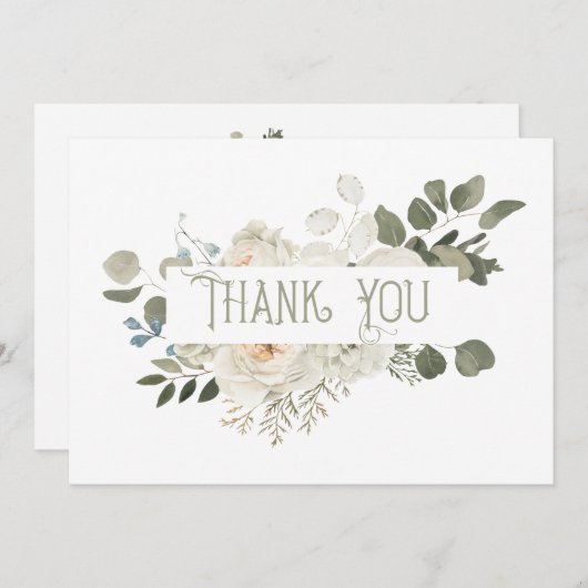 白エレガントフローラありがとう サンキューカード (正面/裏面)