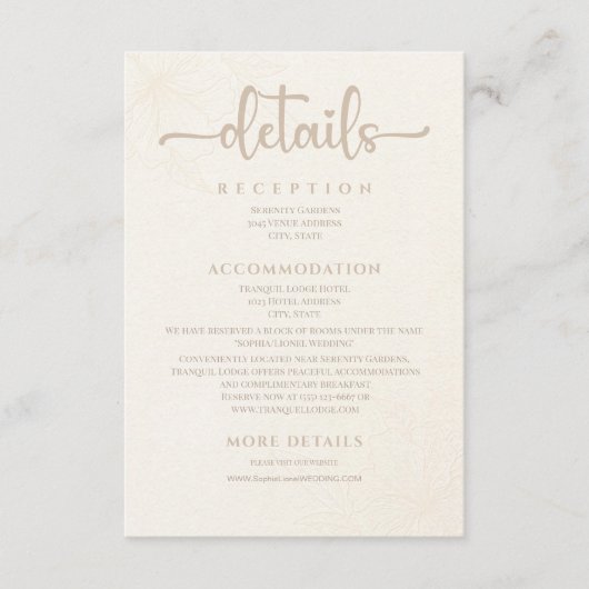 白エレガントフローラのミニマ結婚リスト エンクロージャーカード (正面)