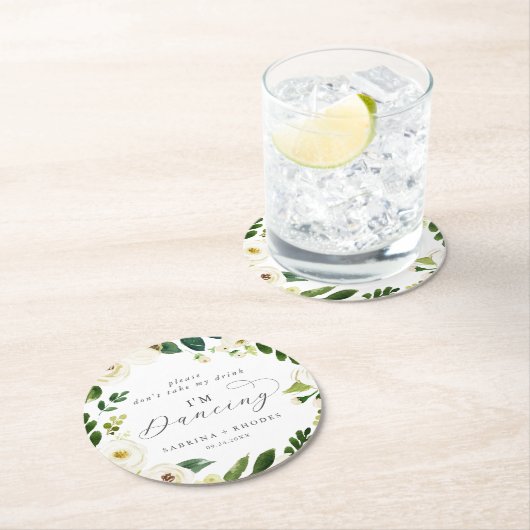 白エレガントフローラウェディングレセプション私は踊り ラウンドペーパーコースター (インサイチュ)