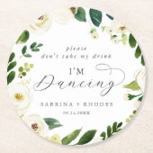 白エレガントフローラウェディングレセプション私は踊り ラウンドペーパーコースター (正面)