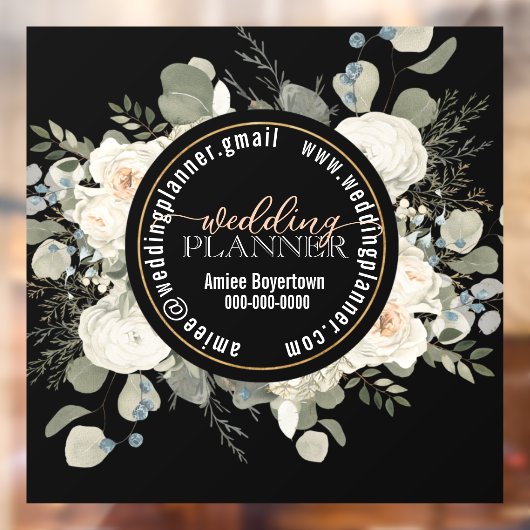 白エレガントフローラオンブラックウェディングプランナー ウィンドウサイン (シート2)