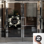 白エレガントフローラオンブラックウェディングプランナー ウィンドウサイン (オフィスドア)