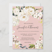 白エレガントフローラオン赤面ピ結婚ンク 招待状 (正面)