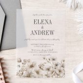 白エレガントフローラオーバーレイ結婚ズ ベラム紙招待状