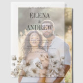 白エレガントフローラオーバーレイ結婚ズ ベラム紙招待状