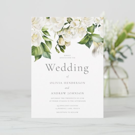 白エレガントフローラオールシーズ結婚ンズ 招待状 (スタンド正面)