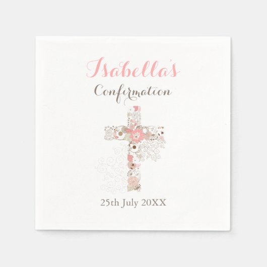 白エレガントフローラクロスネーム女の子確認 スタンダードカクテルナプキン (正面)