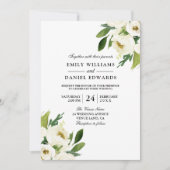 白エレガントフローラグリーンリーフ結婚式招待状 招待状 (正面)