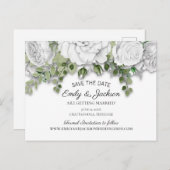 白エレガントフローラグ結婚リー救の日付 ポストカード (正面/裏面)