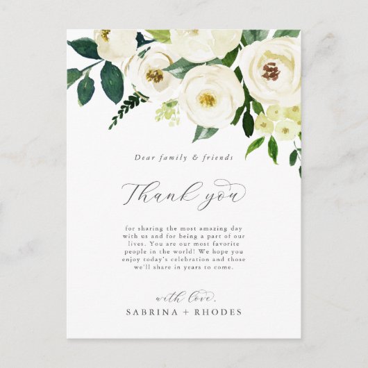 白エレガントフローラサンキュー披露宴カード ポストカード (正面)