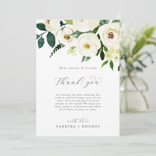 白エレガントフローラサンキュー披露宴フラットカード (スタンド正面)
